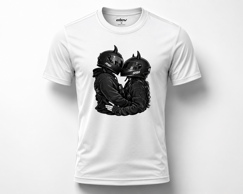 Biker Couple Graphic Tee – White