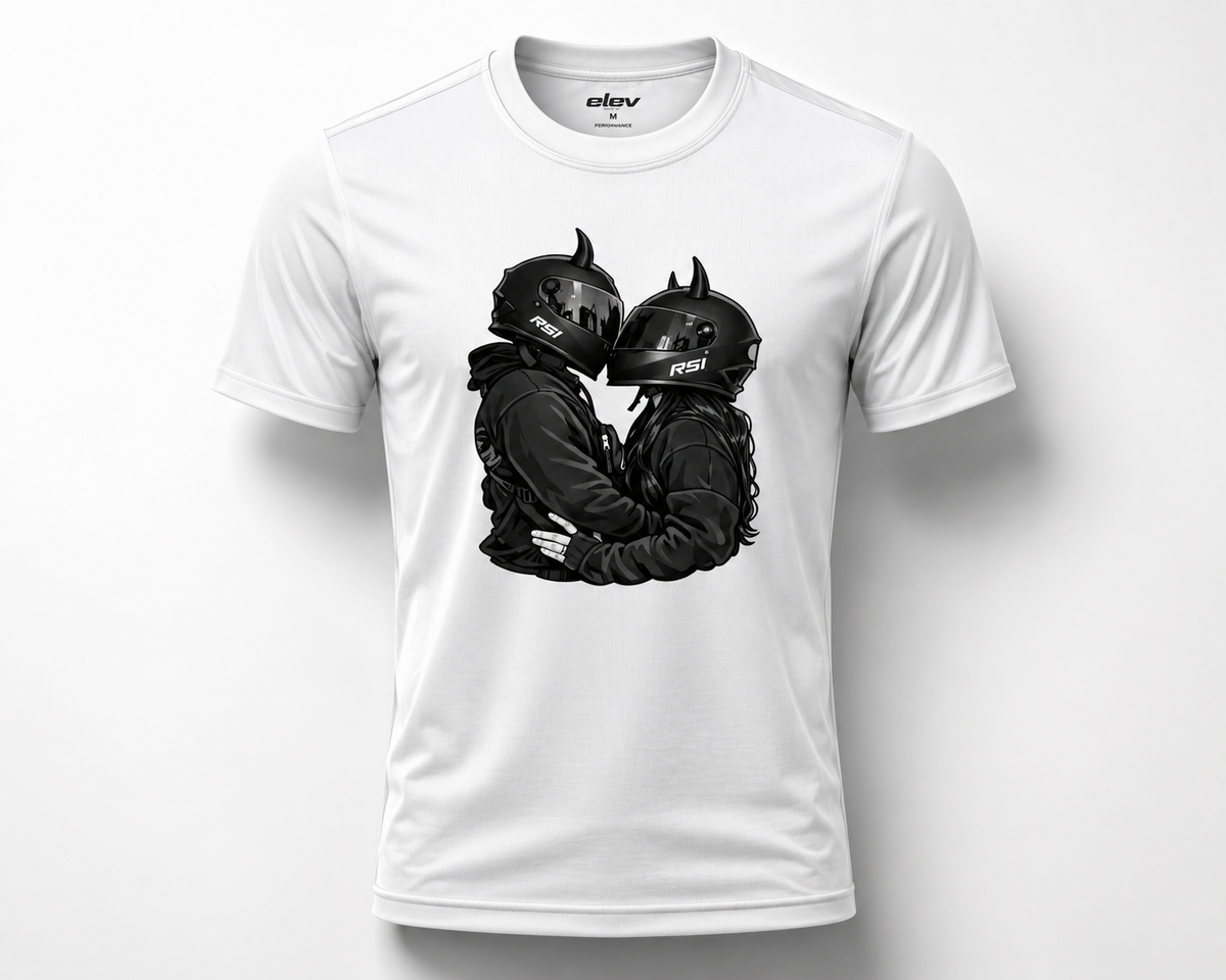 Biker Couple Graphic Tee – White