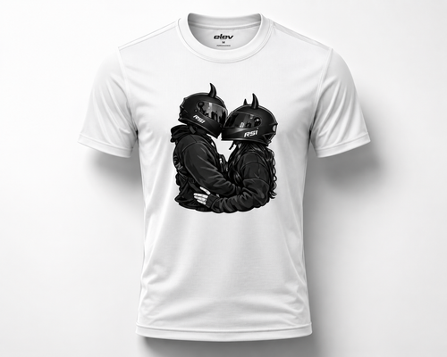 Biker Couple Graphic Tee – White