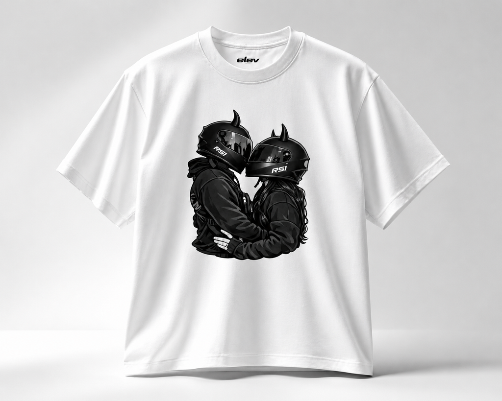 Biker Couple Graphic Tee – White