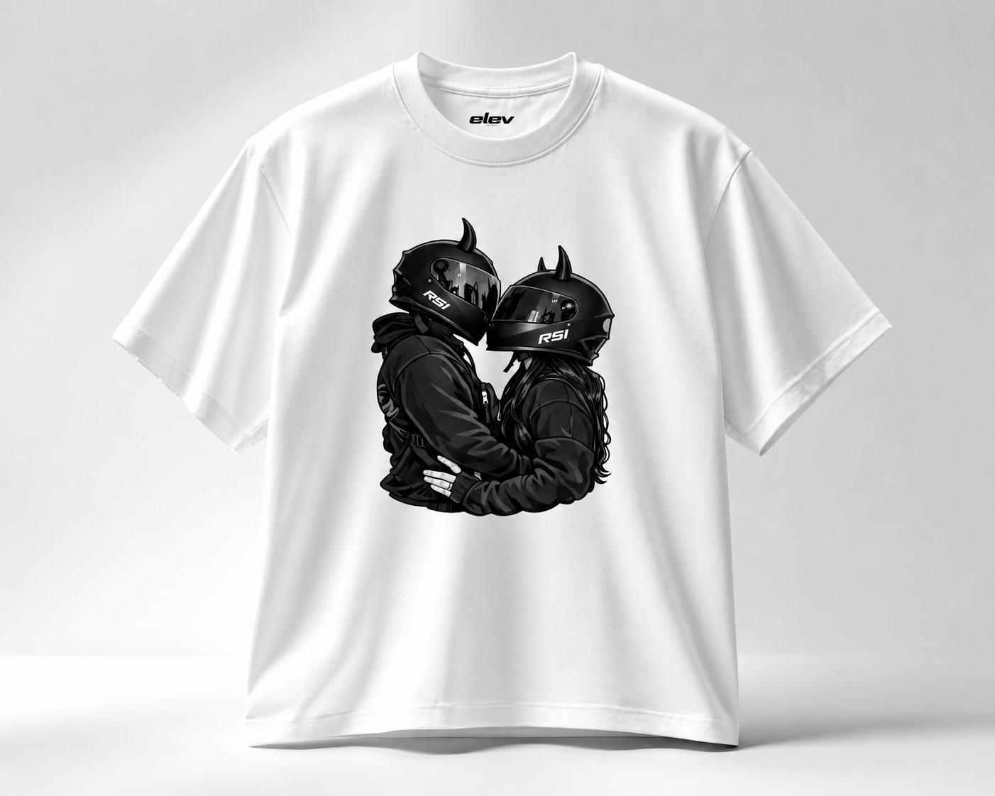 Biker Couple Graphic Tee – White