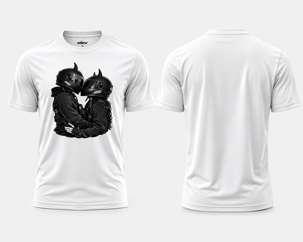 Biker Couple Graphic Tee – White