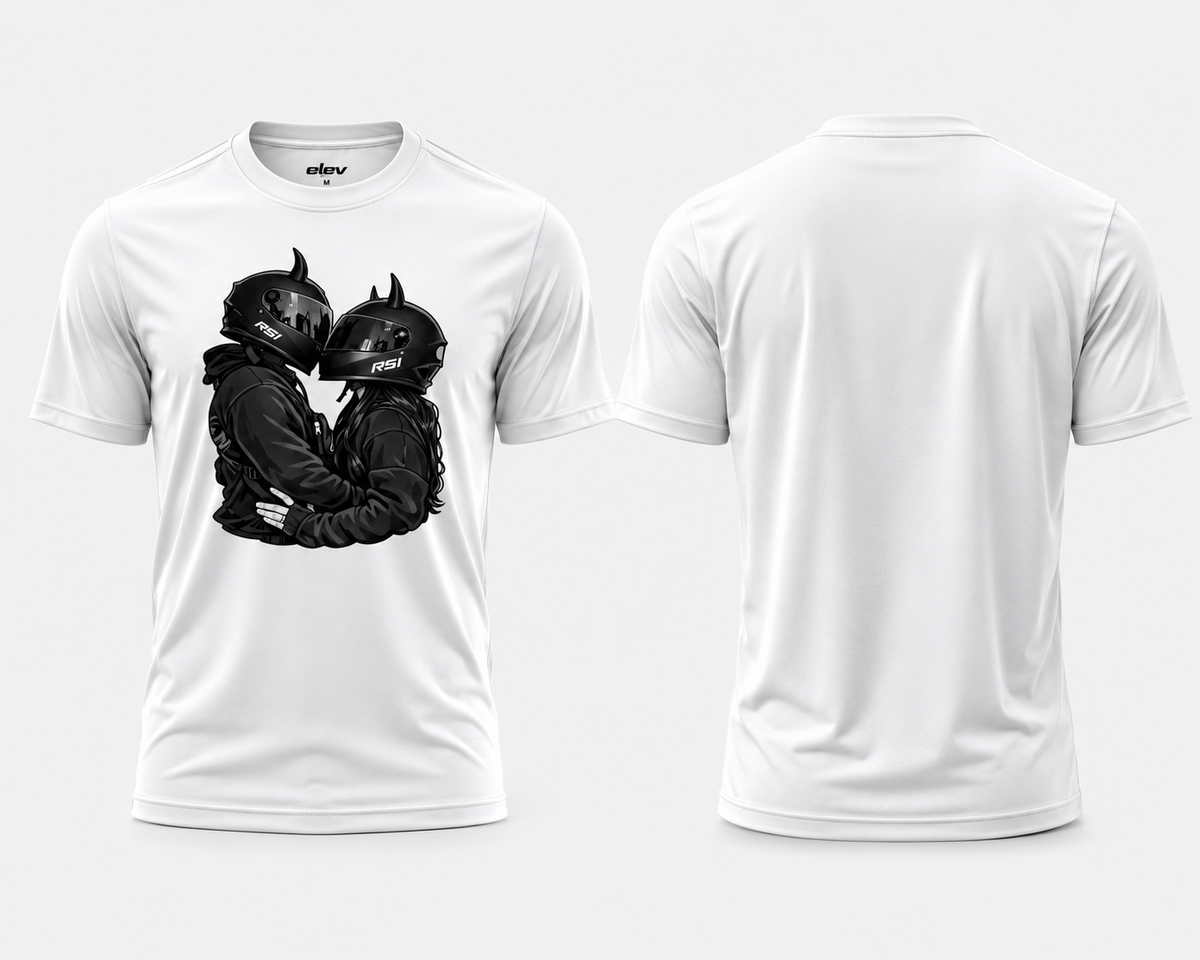 Biker Couple Graphic Tee – White