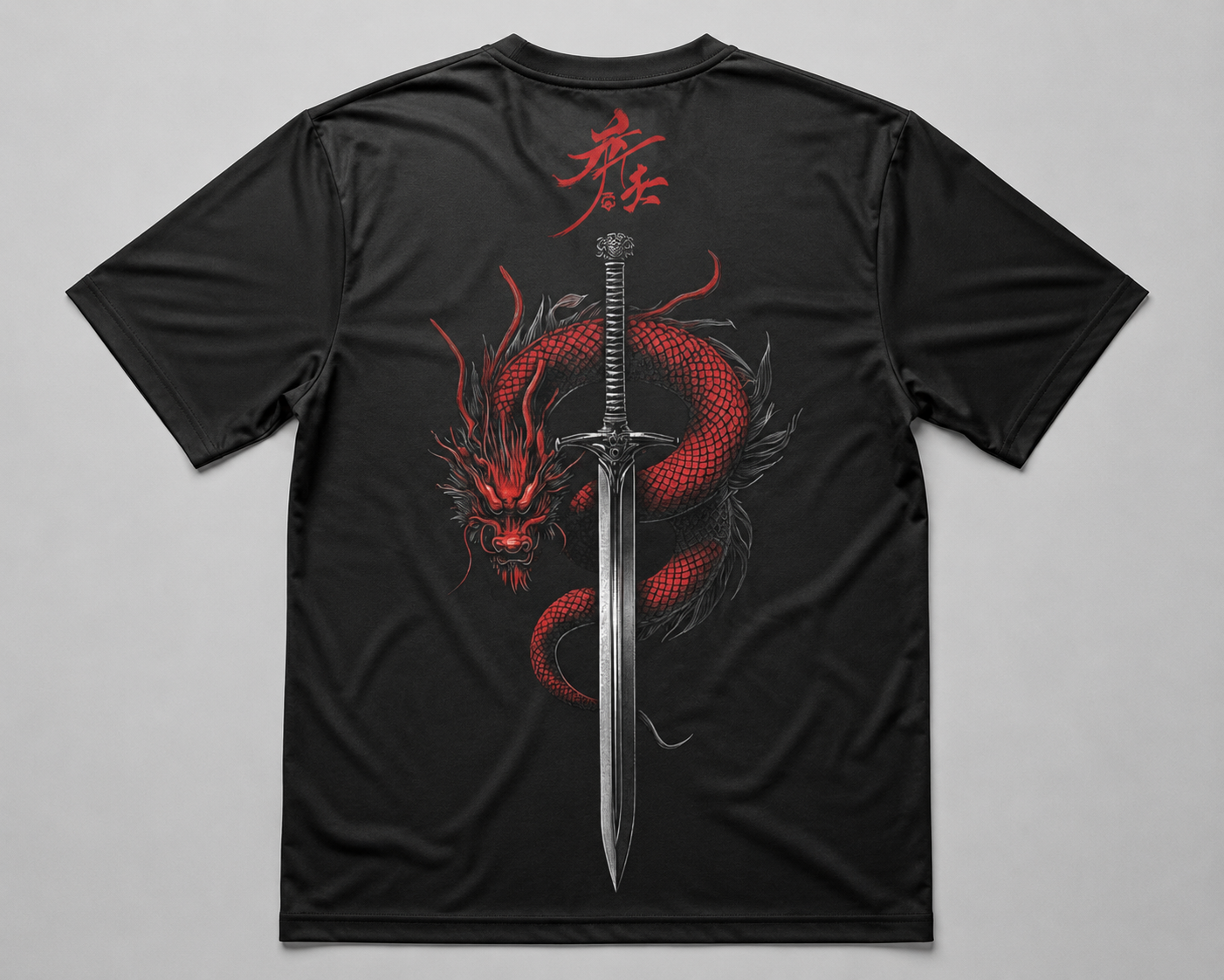 Crimson Dragon Sword Graphic Tee – Black