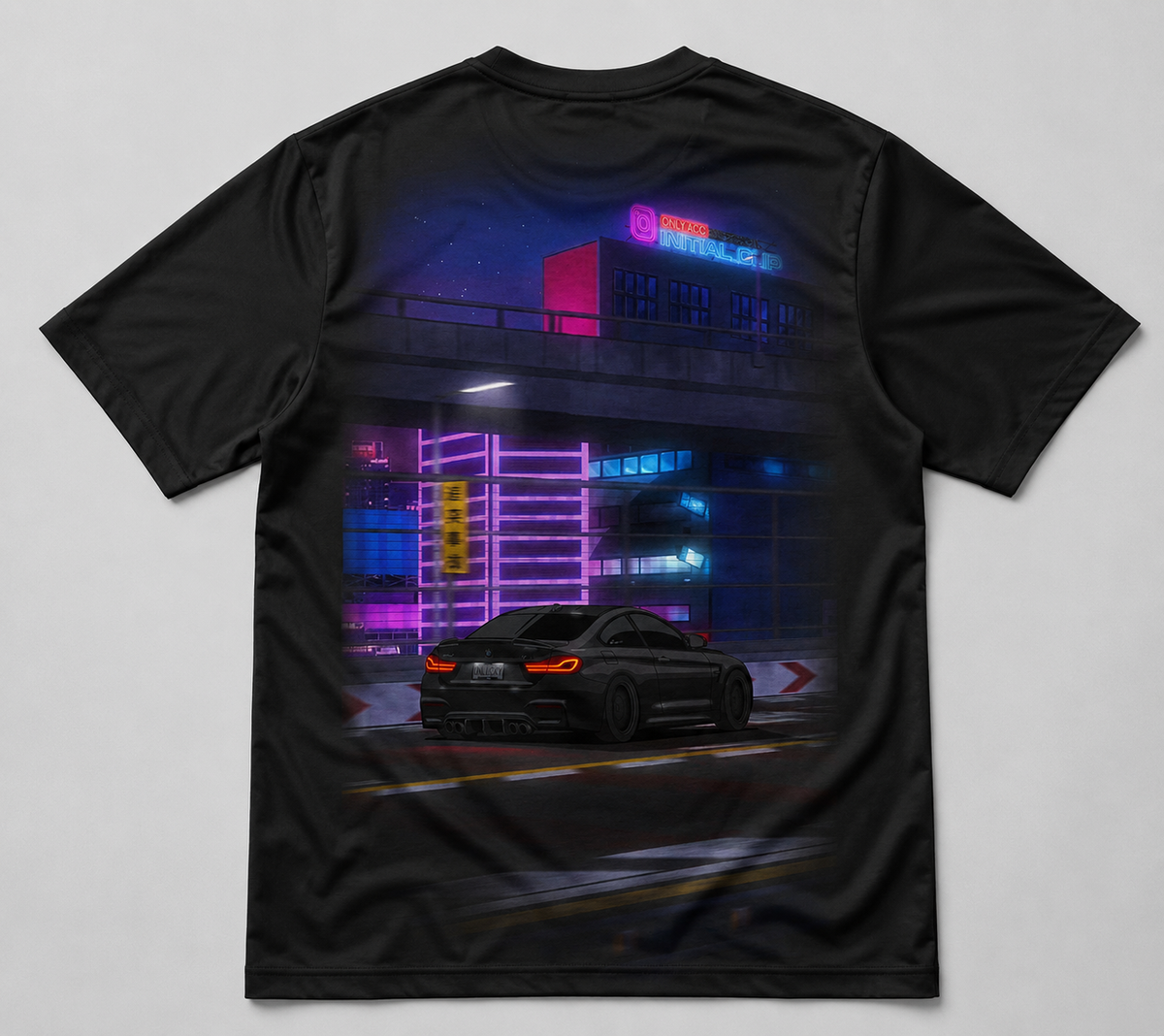 Neon Night Drive Graphic Tee – Black