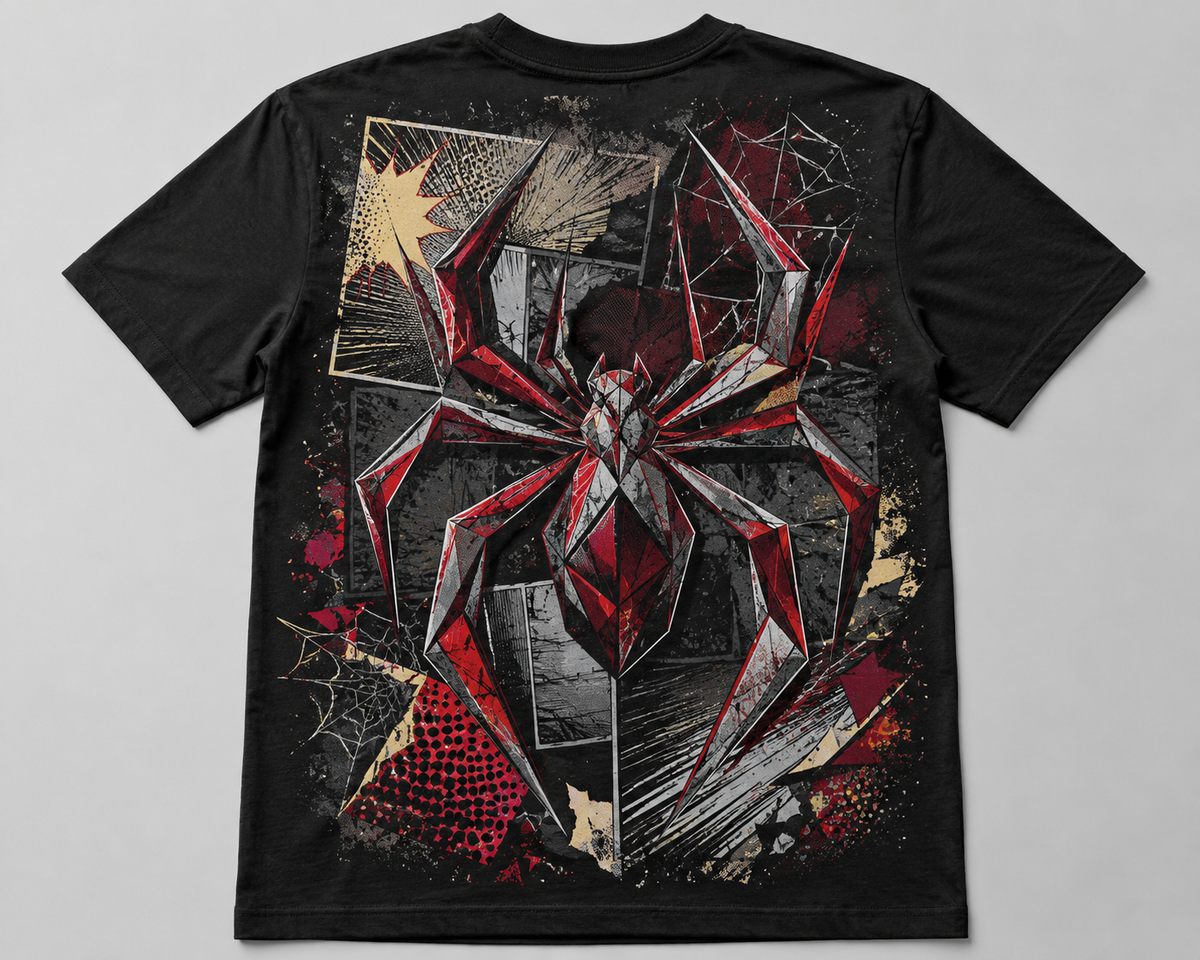 Geometric Spider Graphic Tee – Black