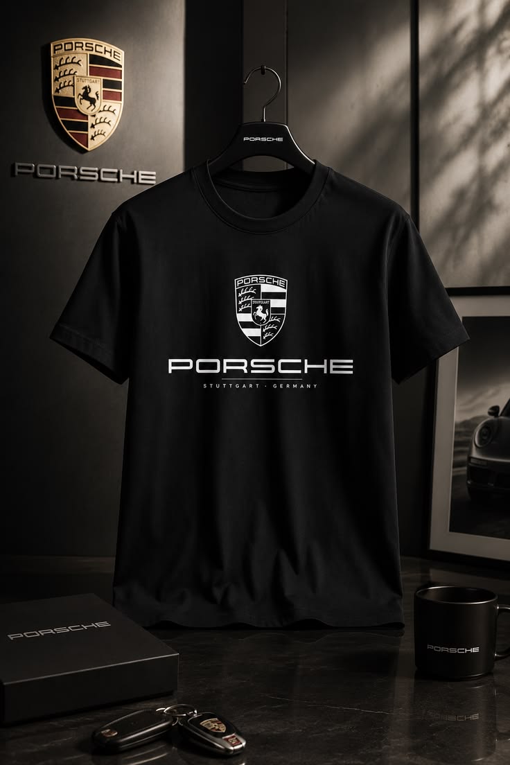 Porsche Crest Monochrome Tee – Black